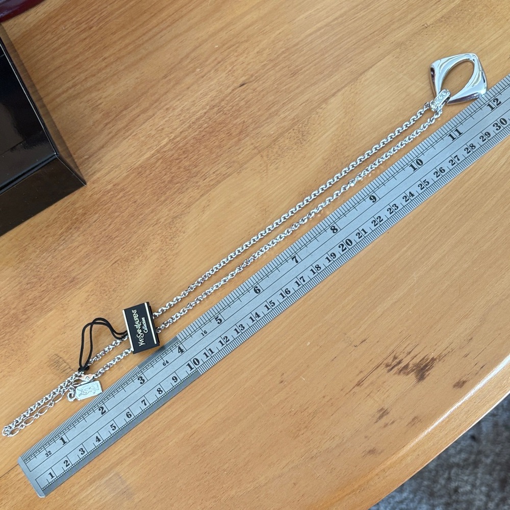 Yves Saint Laurent Silver Tone Chain Geometric Pendant Crystals 20.5-22" extend - Picture 14 of 14